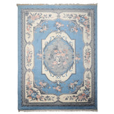 9x12 Blue, ivory, Gray Color Hand Knotted French Aubusson Savonnerie New Zealand Wool Traditional Oriental Rug